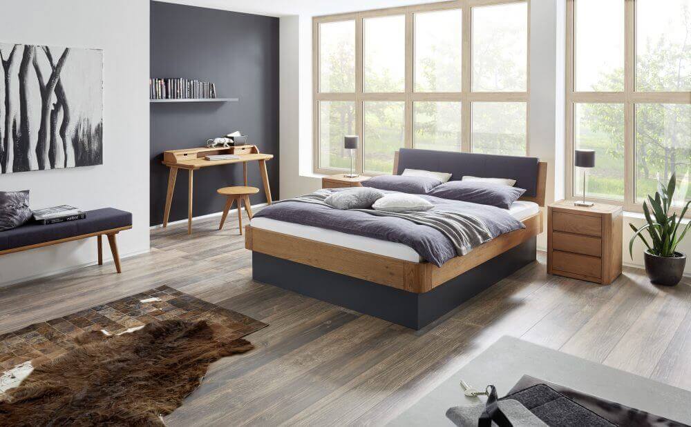 Hasena Bett Oak-Line Modul Eiche Massiv Natur mit Kopfteil Practico-Box