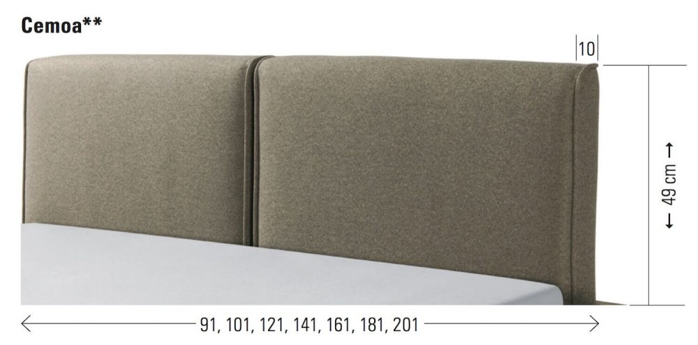 Hasena Bett Kopfteil Cemoa Masse gepolstert Kunstleder Echtleder Masse Grösse