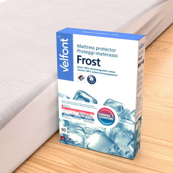Velfont Matratzenauflage Frost mit Verpackung Ausschnitt Holzbod