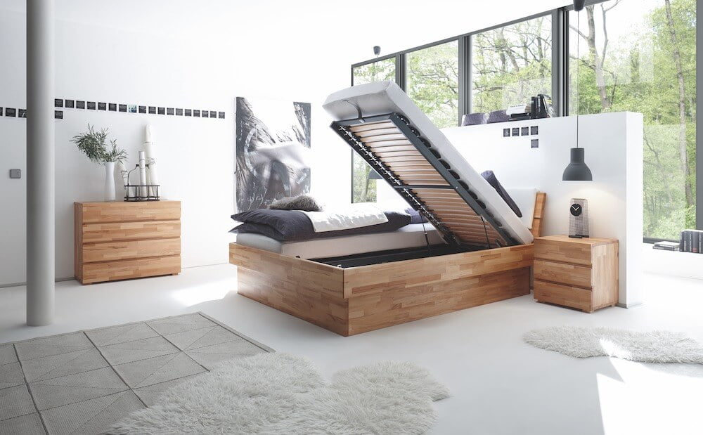 Bett Wood-Line Premium 18 Kernbuche massiv Practico-Box duetto