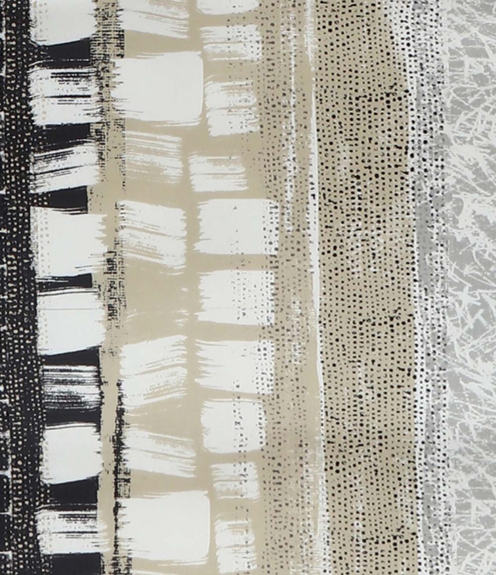 Die Bettwäsche Tamara-R Selection Joris zeichnet sich durch abstrakte vertikale Streifen in Schwarz, Beige und Weiß aus, die mit strukturierten Punkten, Pinselstrichen und kreuz und quer verlaufenden Linien akzentuiert sind und dem Schlafzimmer einen modernen, mehrschichtigen Look verleihen.