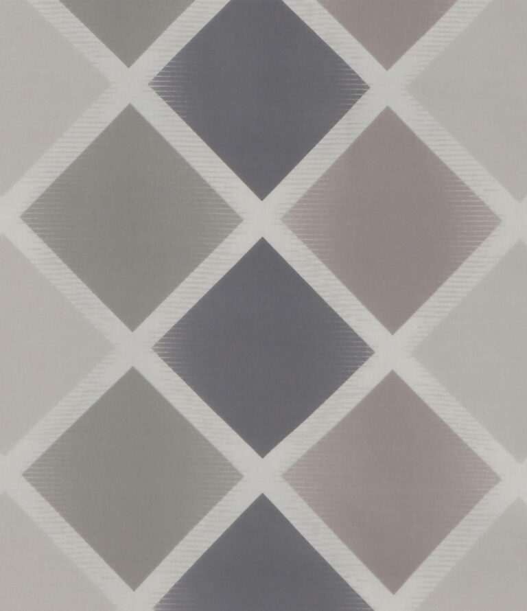 Die Bettwäsche-Kollektion Monza zeichnet sich durch ein auffälliges diagonales Raster aus großen Rauten in gedämpften Grau-, Marineblau- und Mauvetönen aus, die durch weiße Linien voneinander getrennt sind - ideal für ein modernes Schlafzimmer.