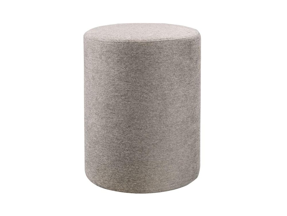 Ein schlichter, zylindrischer grauer Polsterhocker mit glatter Oberfläche vor weißem Hintergrund - ein elegantes Akzentstück von Bettenland.