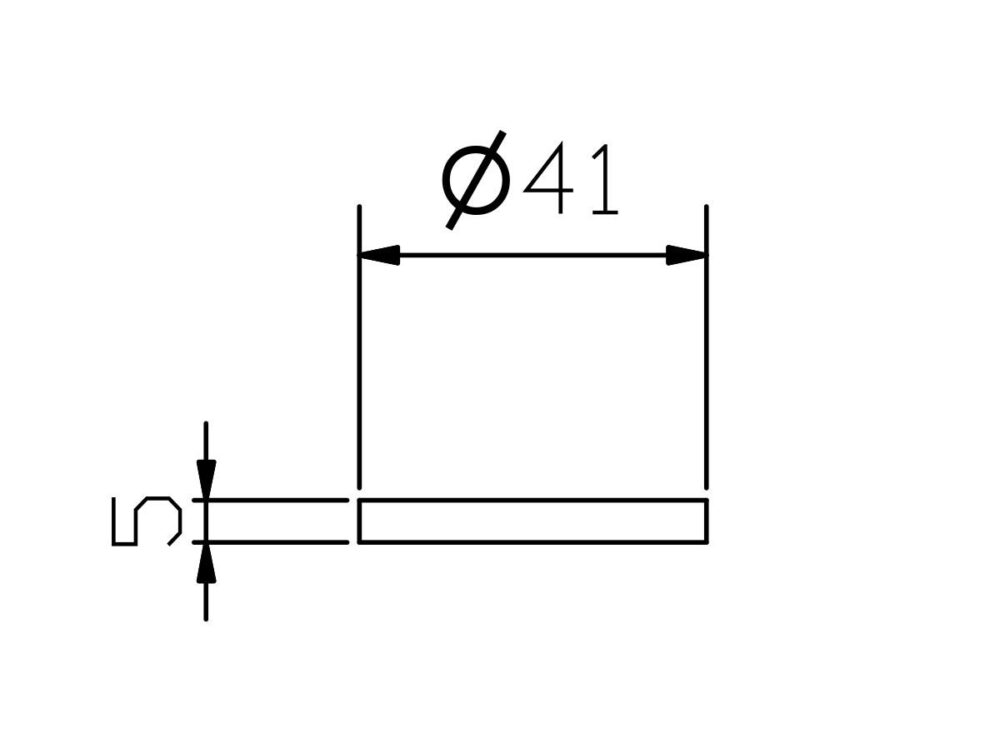 Eine technische Zeichnung, die einen Zylinder mit einem Durchmesser von 41 Einheiten zeigt, dargestellt durch das Symbol Ø41. Das linke Ende hat eine Kerbe und eine bestimmte geringe Breite.
