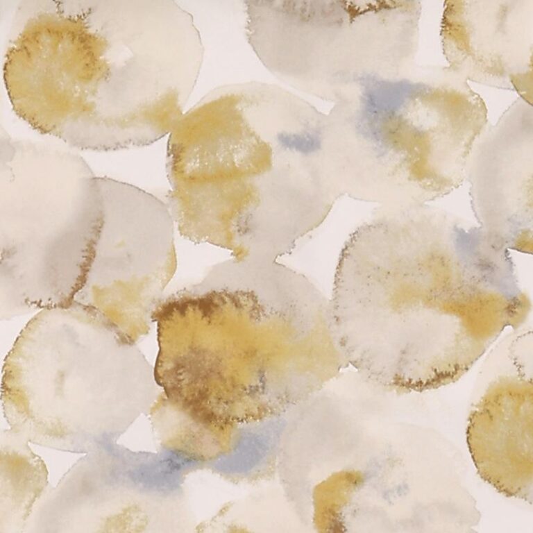 Abstraktes Aquarellmuster mit sich überlagernden runden Formen in sanften Beige-, Braun-, Gelb- und Hellblautönen, die einen sanften, organischen und künstlerischen Hintergrund auf einer weißen Fläche bilden.