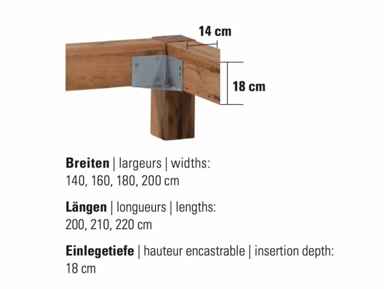 Hasena Bett Rahmen Oak-Wild Bormio Cortina Grösse Masse Dimension
