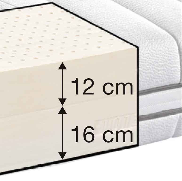 Die Robusta Naturlatexmatratze "Natura Premium" verfügt über einen Querschnitt mit 12 cm und 16 cm Schaumschicht sowie einen weißen Matratzenbezug mit praktischem Reißverschluss.