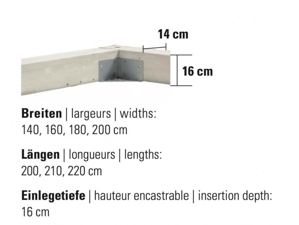 Bett Factory-Line Bloc Rahmen Masse Details Grösse