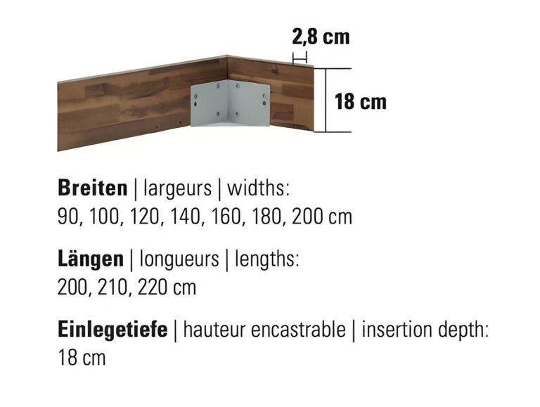 Bett Factory-Line Loft Rahmen Masse Details Grösse