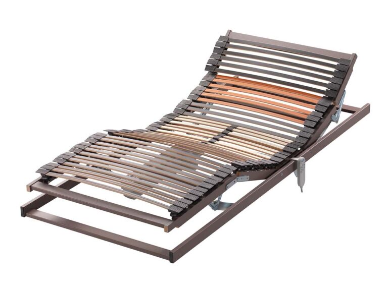 Das Lattenrost "Trio 2M" ist ein Metallbettgestell mit verstellbaren Holzlatten, die eine Erhöhung des Kopf- und Beinteils für ergonomische Unterstützung und individuellen Komfort ermöglichen.