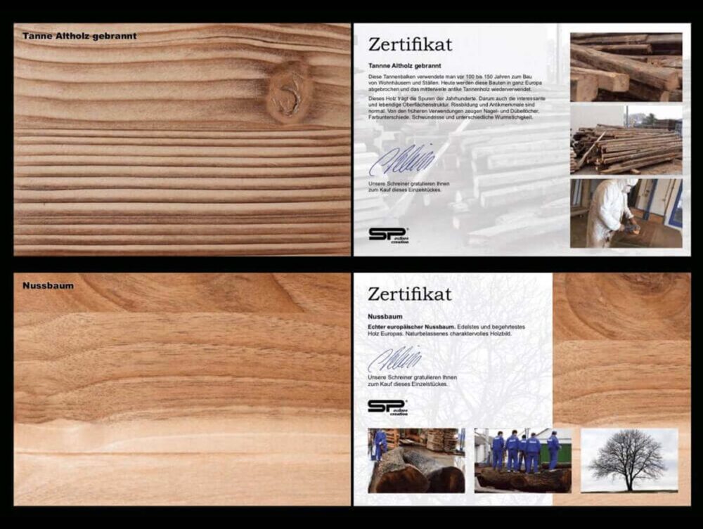 Tanne Altholz gebrannt und Nussbaum mit Zertifikat